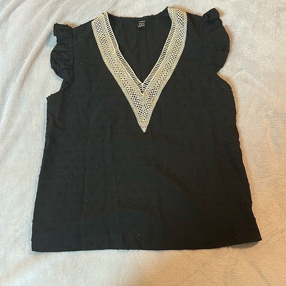 Black Ruffle Sleeve Top with Lace Detail - Picture 8 of 8